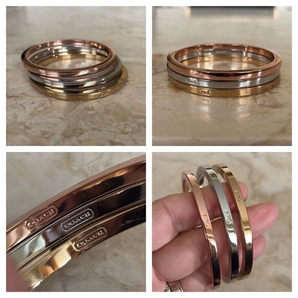 Coach Tri-Colour Bangle Set Yellow, Rose & White Gold Tone - Picture 1 of 12